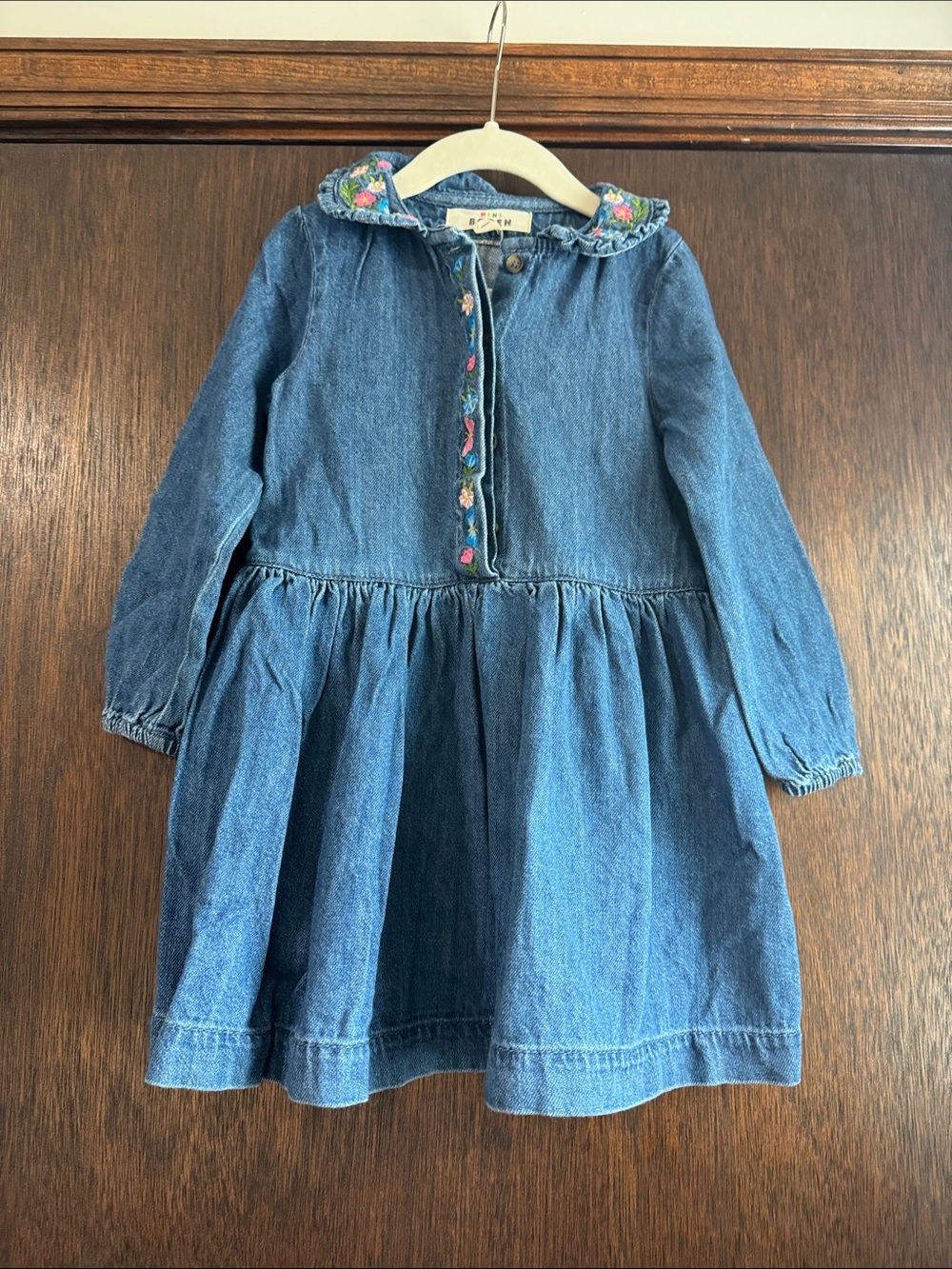 Mini Boden Blue Denim Dress with Floral Trim